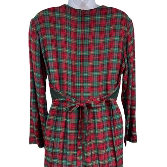 80’s 90’s Vintage Plaid Christmas Maxi Dress 8 Pockets Velvet Embellishments - Picture 7 of 15